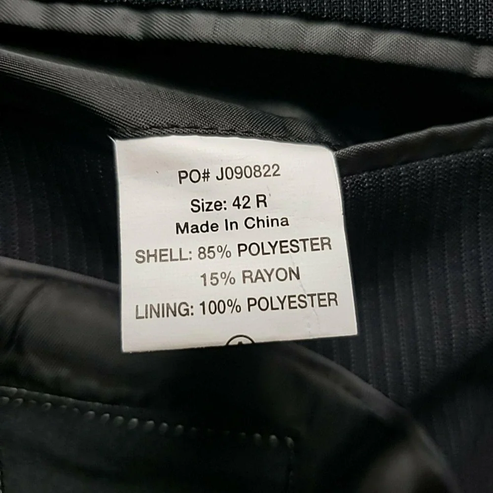 Van Heusen Suit Jacket Mens 42R Black Pinstripe Polyester Rayon Notch Lapel